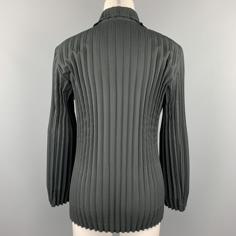 ISSEY MIYAKE Size L Black Pleated Polyester Buttoned Jacket