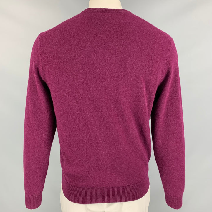 NEIMAN MARCUS Size L Raspberry Solid Cashmere V-Neck Pullover