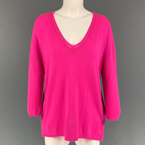 MAGASCHONI Size S Pink Cashmere Knitted V-Neck Pullover
