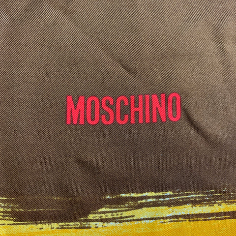 MOSCHINO Brown Gold FOULARDS Marbled Rayon Scarf