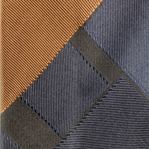DRIES VAN NOTEN Navy Brown Color Block Silk Tie