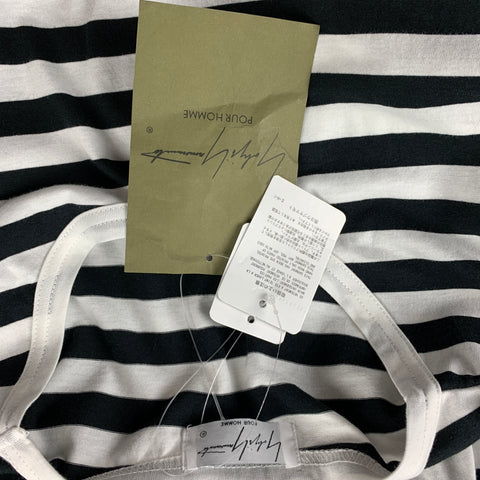 YOHJI YAMAMOTO Size XL Black & White Stripe Cotton / Rayon Short Sleeve T-shirt