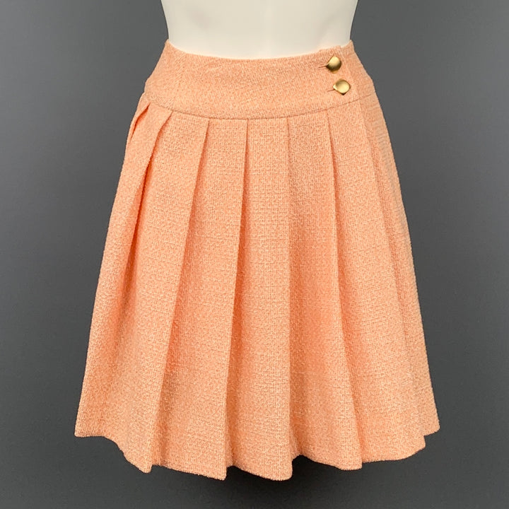 CHANEL 01C Size 6 Peach Sorbet Tweed Cotton Blend Jacket Skirt Set