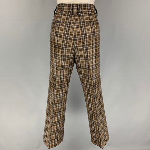 MARC JACOBS Size 6 Grey Taupe Wool Blend Plaid Wide Leg Dress Pants