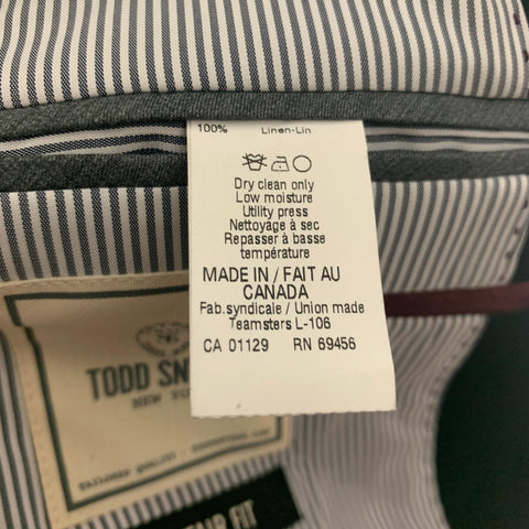 TODD SNYDER Size 40 Charcoal Black Linen Peak Lapel Tuxedo Suit