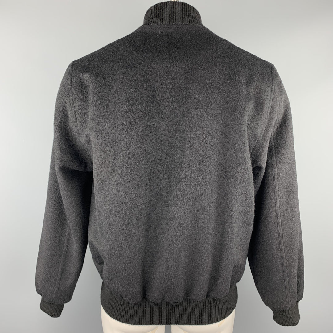 PERUVIANNI Size M Black Textured Alpaca / Wool Zip Up Jacket