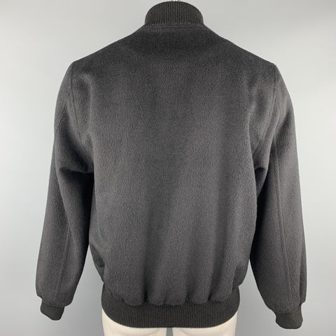 PERUVIANNI Size M Black Textured Alpaca / Wool Zip Up Jacket