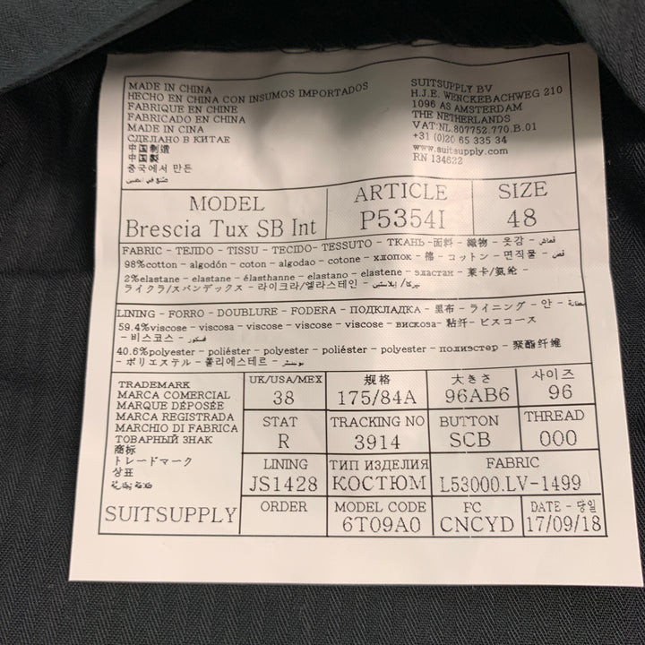 SUITSUPPLY Size 32 Black Velvet Cotton Elastane Tuxedo Dress Pants