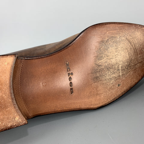 KITON Size 9 Brown Antique Effect Leather Cap Toe Lace Up Brogues