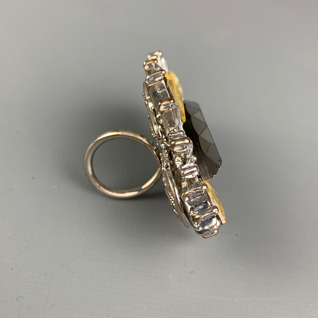 ERICSON BEAMON Silver & Yellow Metal Large Rhinestone Ring