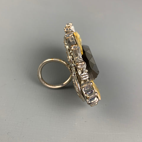 ERICSON BEAMON Silver & Yellow Metal Large Rhinestone Ring