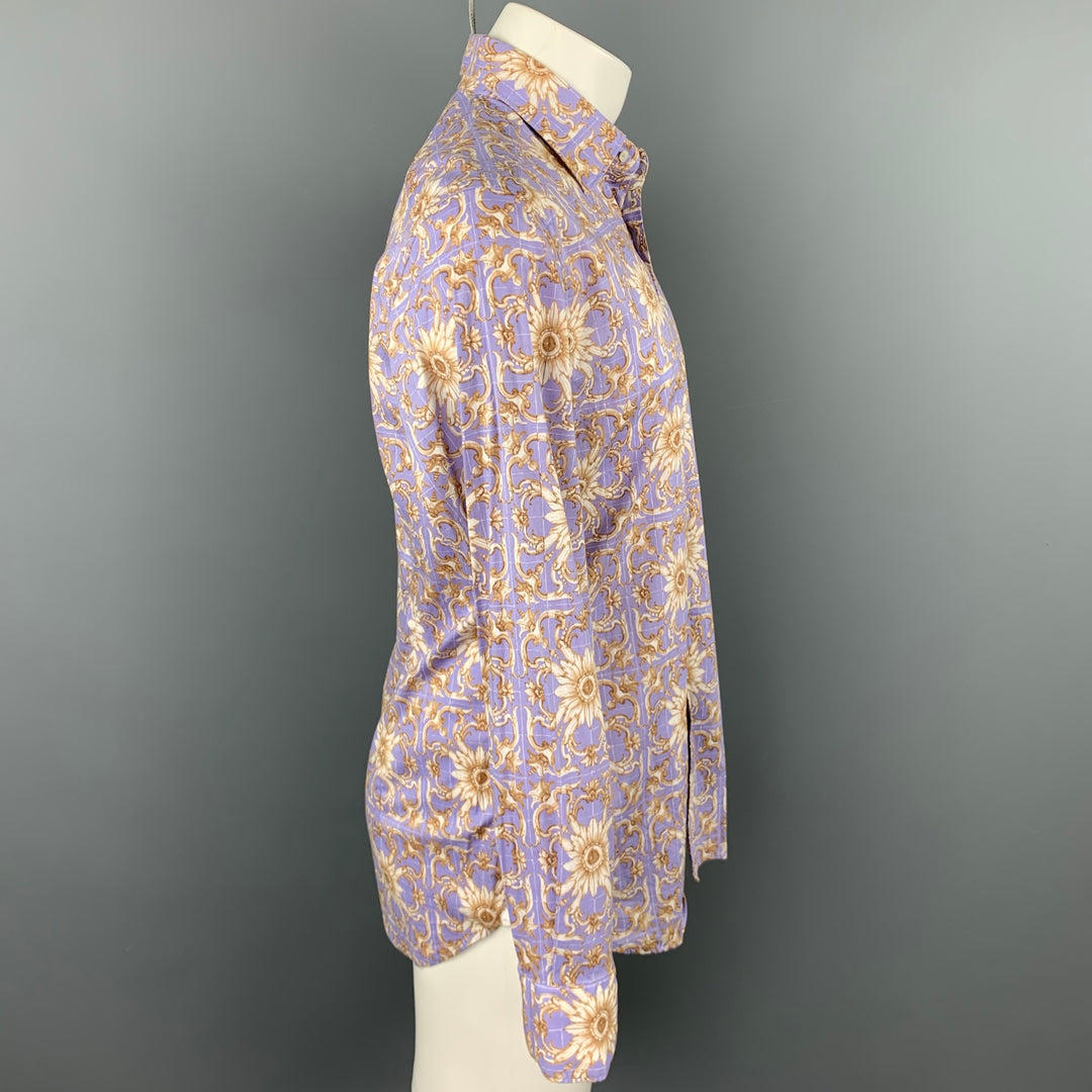 CALIBAN Size M Lavender Print Cotton Button Up Long Sleeve Shirt