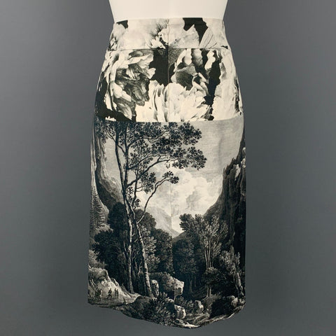 DRIES VAN NOTEN Size 6 Black & White Cotton / Silk Pencil Skirt