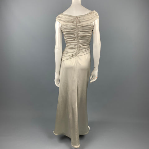 TADASHI Size 4 Silver Satin Acetate Blend Ruched Gown