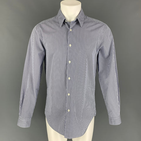 GOODS Size M Navy White Stripe Cotton Button Up Long Sleeve Shirt