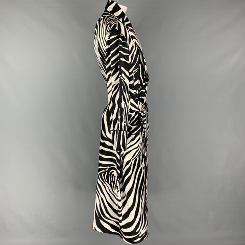 DOLCE & GABBANA Size 40 Black White Zebra Silk Shawl Collar Robe