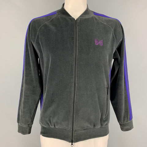 AGUJAS Talla XL Chaqueta de poliéster de algodón texturizado morado carbón