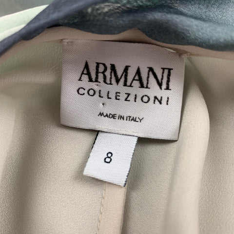 ARMANI COLLEZIONI Size 8 Green Purple Silk Marbled Ruffle Top