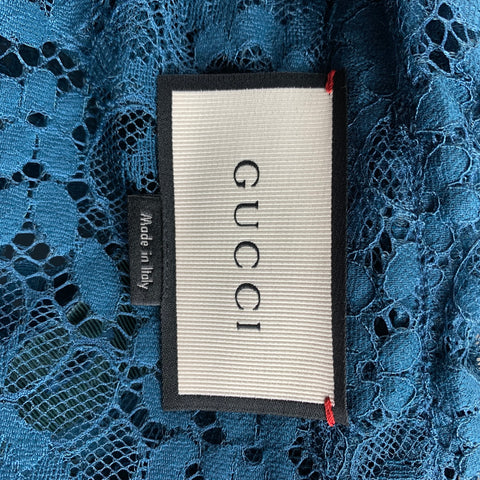 GUCCI S/S 16 Size M Teal Lace Polyamide Blend Button Up Long Sleeve Shirt