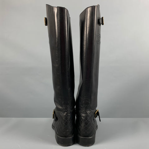 CHANEL Taille 10 Bottes d’équitation en cuir noir