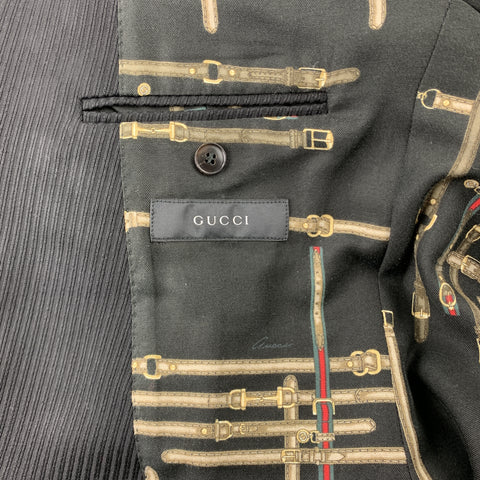 GUCCI Size 38 Regular Black Textured Wool Notch Lapel Sport Coat