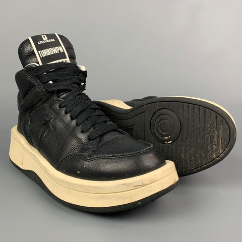 CONVERSE x DRKSHW Size 9.5 Black & Cream Leather High Top TURBOWPN Sneakers