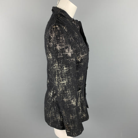 JEAN PAUL GAULTIER Size 8 Black & Silver Silk Mary Jane Buttoned Jacket