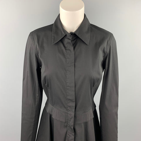 DONNA KARAN Size 8 Black Cotton Blend Long Sleeve Mini Dress