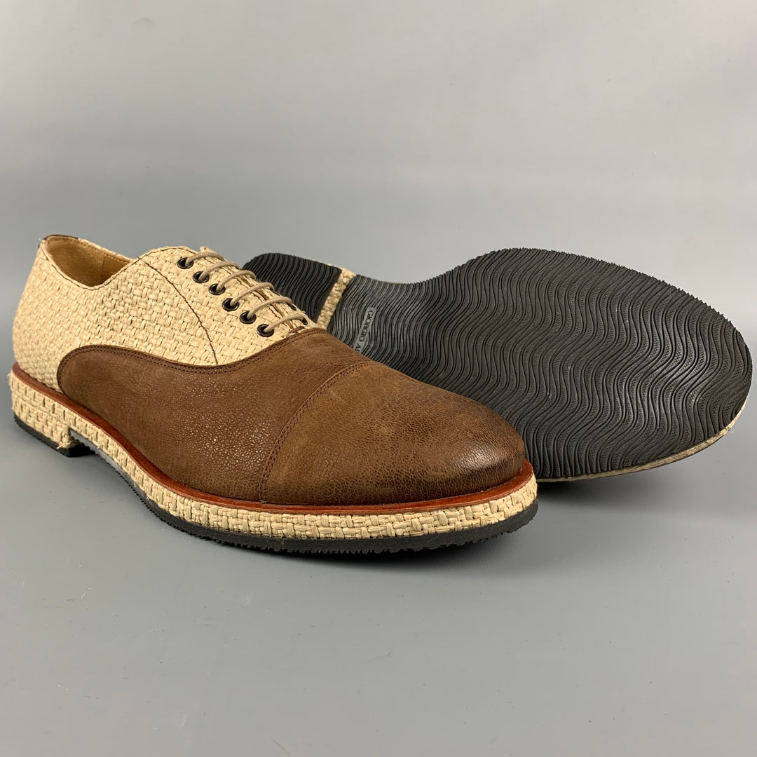 GIORGIO ARMANI Talla 11.5 Zapatos con cordones y puntera de cuero con materiales mixtos en color marrón y tostado