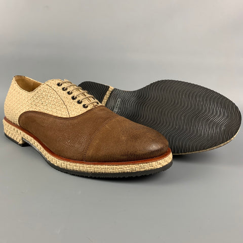 GIORGIO ARMANI Size 11.5 Brown & Tan Mixed Materials Leather Cap Toe Lace Up Shoes