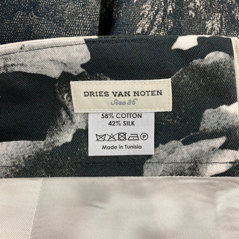 DRIES VAN NOTEN Size 6 Black & White Cotton / Silk Pencil Skirt