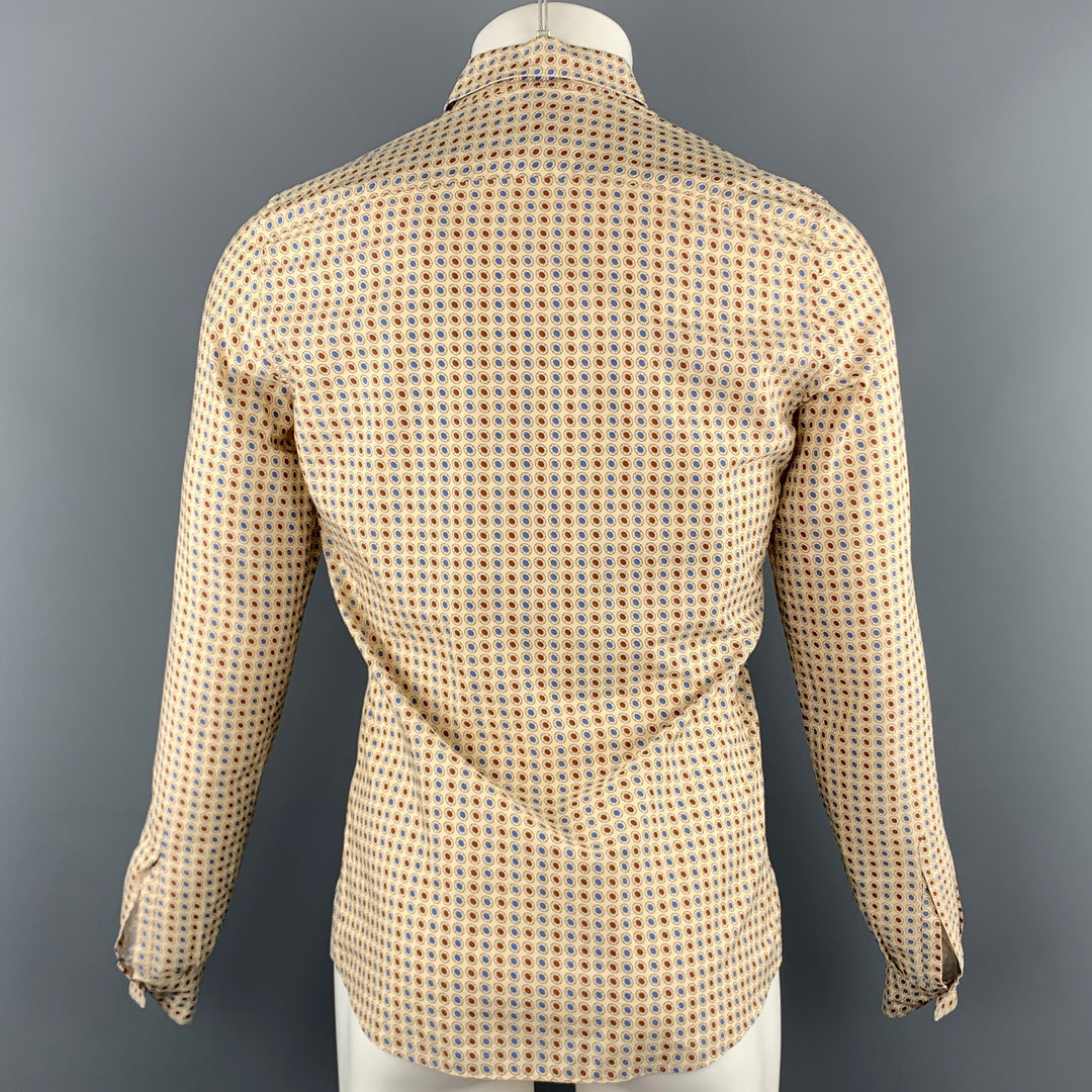 PRADA Talla S Camisa de manga larga con botones de algodón con estampado caqui