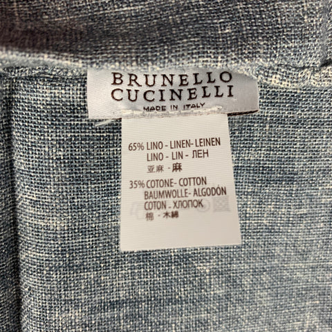 BRUNELLO CUCINELLI Pañuelo de bolsillo de lino/algodón floral índigo y blanco