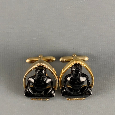 Boutons de manchette en acétate de matériaux mélangés VINTAGE en or noir