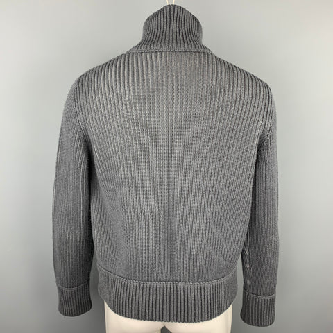 LOUIS VUITTON Size M Gray Knitted Wool Blend Zip Up High Collar Jacket