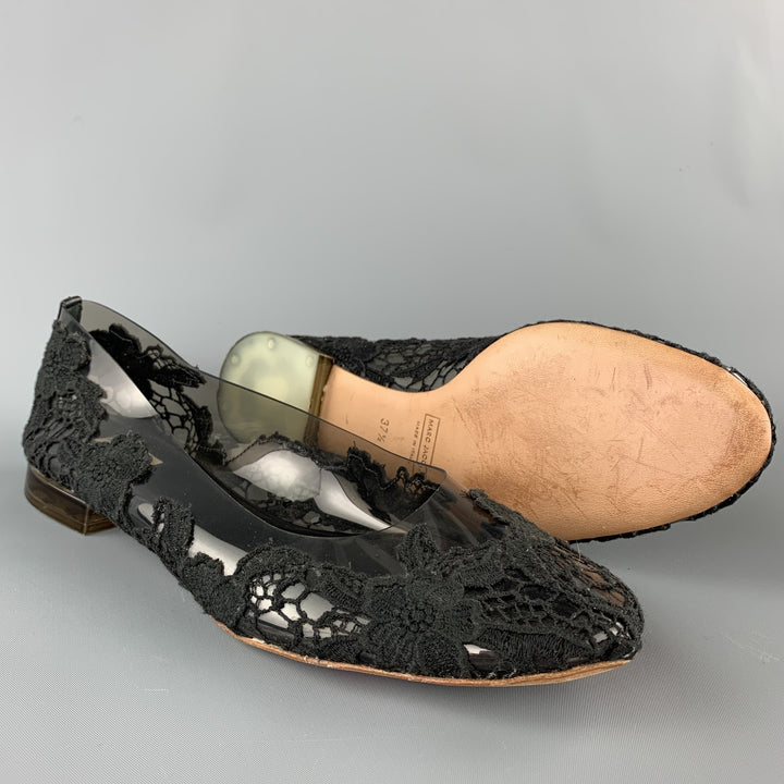 MARC JACOBS Talla 7.5 Zapatos planos de acetato de encaje negro