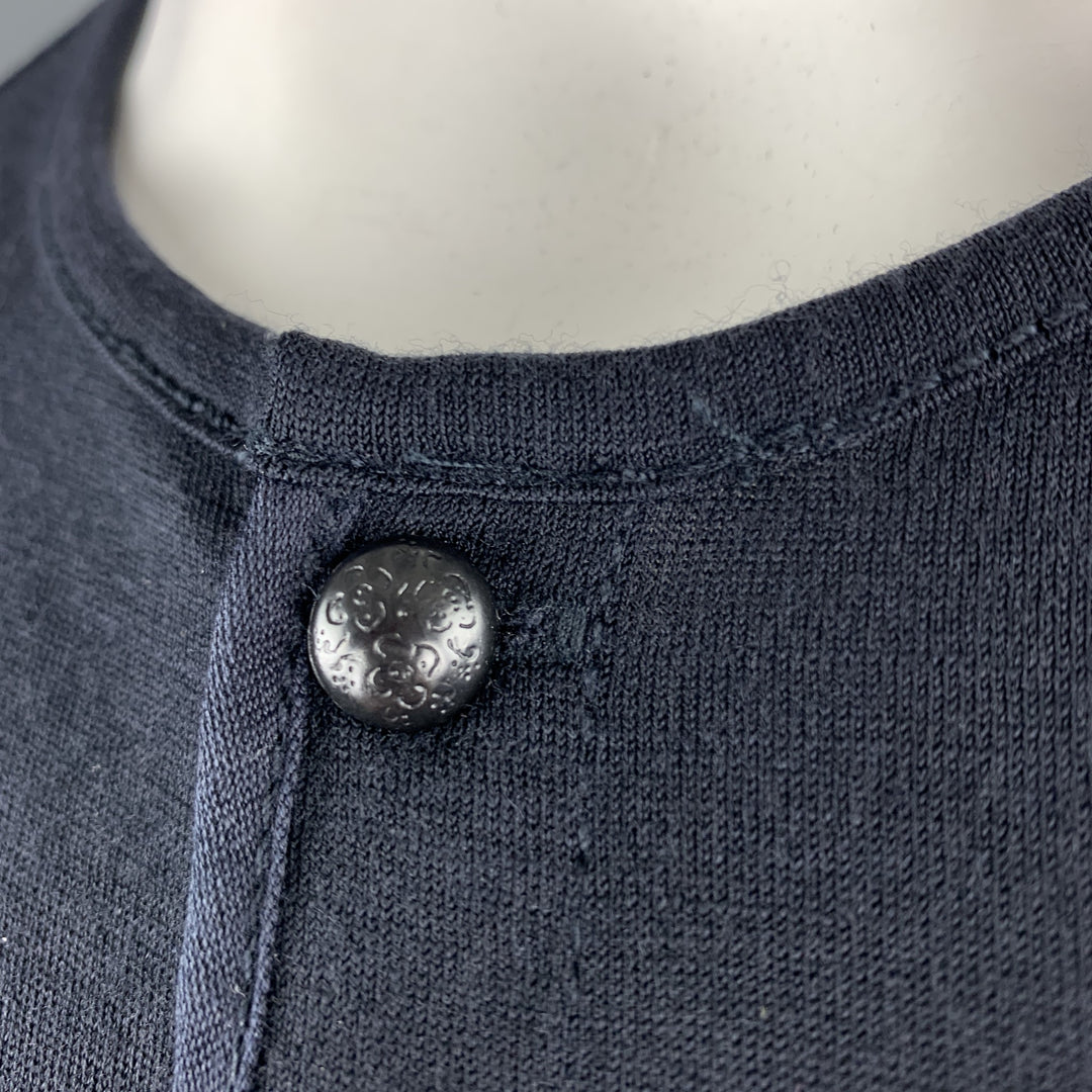 JOHN VARVATOS Size L Navy Hetahrered Wool Jersey Buttoned Henley