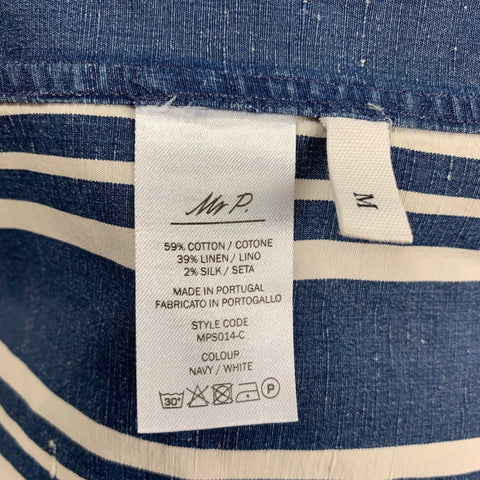 MR P. Size M Blue White Stripe Cotton Blend Short Sleeve Shirt