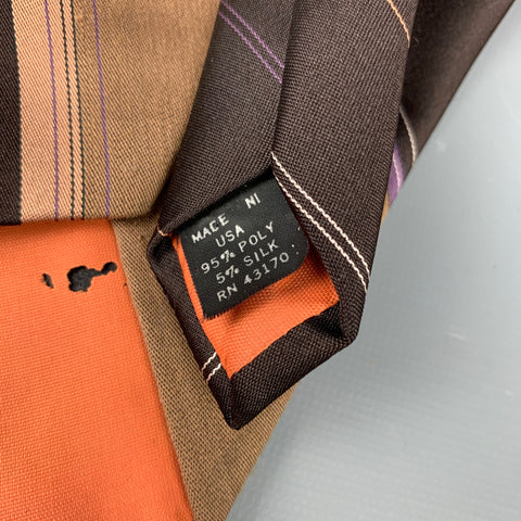 VAN HEUSEN Cravate en polyester / soie à rayures diagonales marron foncé et taupe