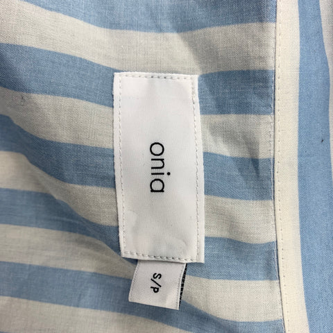 ONIA Size S White & Blue Stripe Cotton / Modal Camp Short Sleeve Shirt