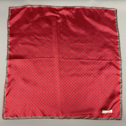 CHRISTIAN DIOR Red Navy Square Silk Satin Pocket Square