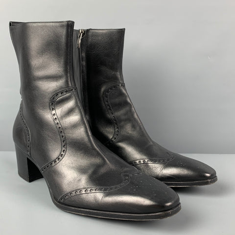 YVES SAINT LAURENT Size 13 Black Perforated Leather Wingtip Johnny Boots