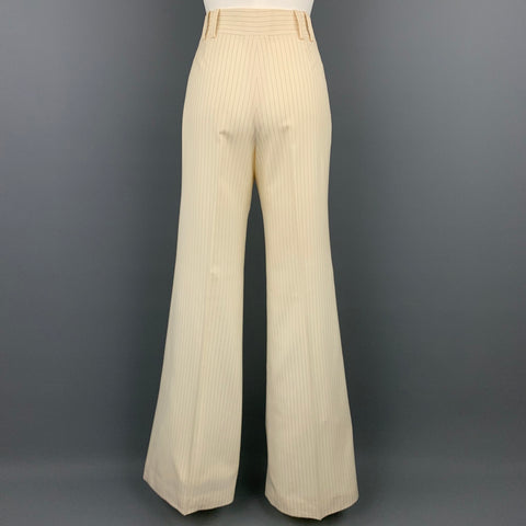 GUCCI Size 6 Cream &  Navy Pinstripe Wool Peak Lapel Wide Leg Pants Suit