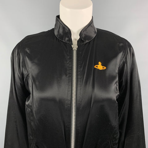 VIVIENNE WESTWOOD RED LABEL Size 2 Black Satin Embroidered Bomber Jacket