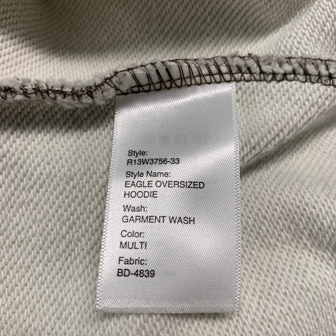 R13 Size S Green White Yellow Eagle Print Cotton Hoodie Sweatshirt