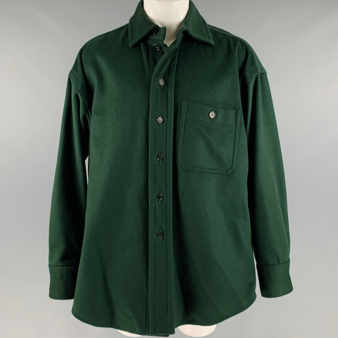 HUSSEIN CHALAYAN Taille S Chemise à manches longues en laine mélangée verte avec poche plaquée