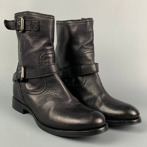 PRADA Size 7 Black Leather Pull On Motorcycle Boots