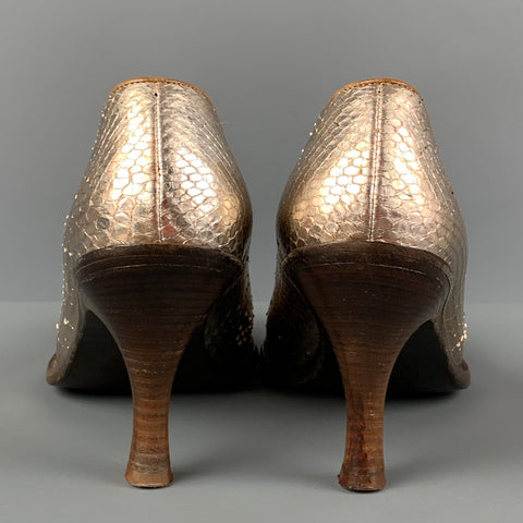 DRIES VAN NOTEN Size 8 Gold Snake Skin Round Toe Pumps