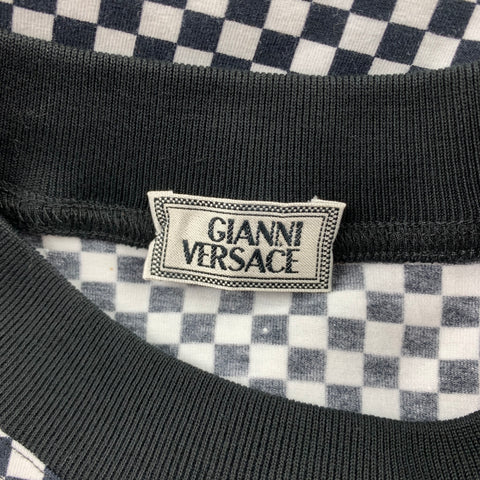 Vintage GIANNI VERSACE Size L Black & White Checkered Cotton / Elastane T-shirt