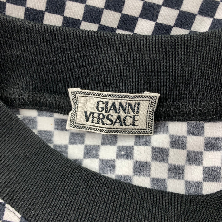 vintage GIANNI VERSACE Taille L T-shirt en coton à carreaux noir et blanc / élasthanne